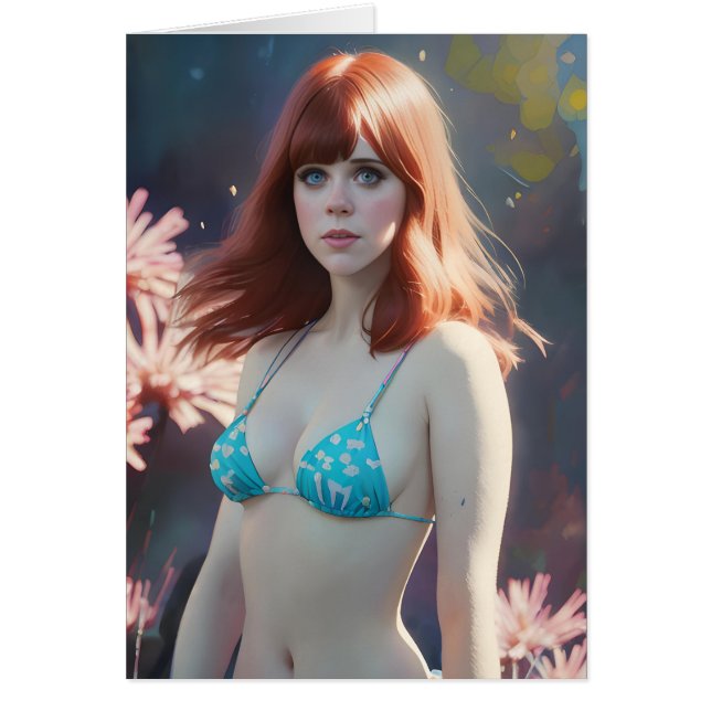 Mujer roja en un bikini en blanco dentro del salud (Frente)