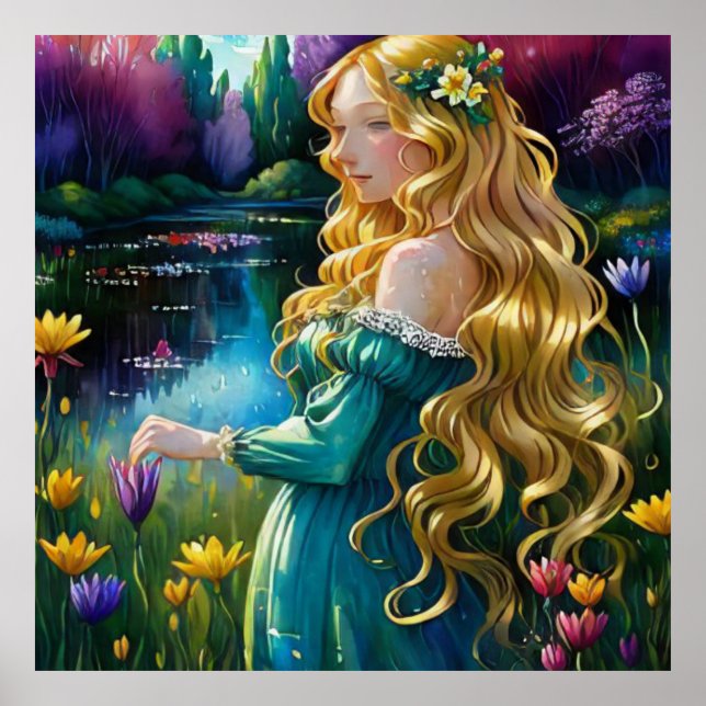 *~ Mujer rubia de arte Flores Mujer Pond AP56 (Frente)