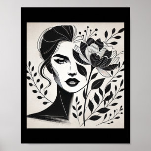 Mujer segura en arte de línea floral y abstracto