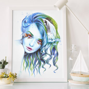 Mujer sirena acuática arte de retrato surrealista