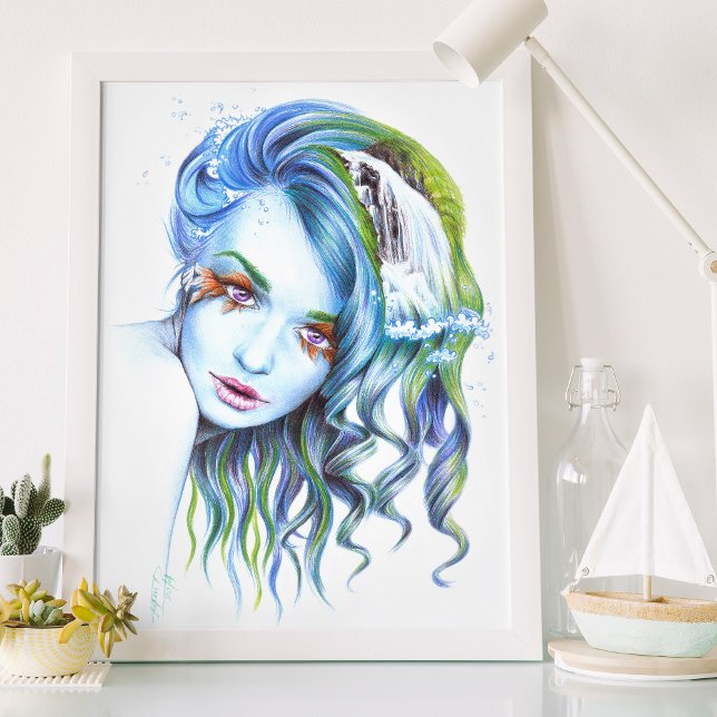 Mujer sirena acuática arte de retrato surrealista  (In-situ (*Frame is available on all standard sizes))