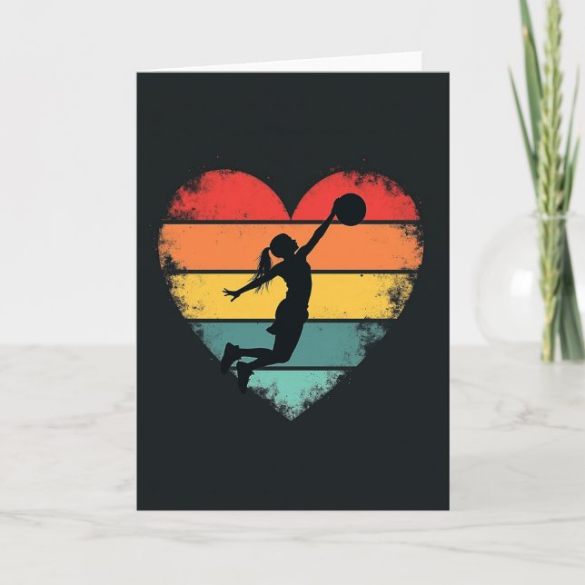 Mujer Tarjeta del Corazón de Baloncesto Retro (Anverso)