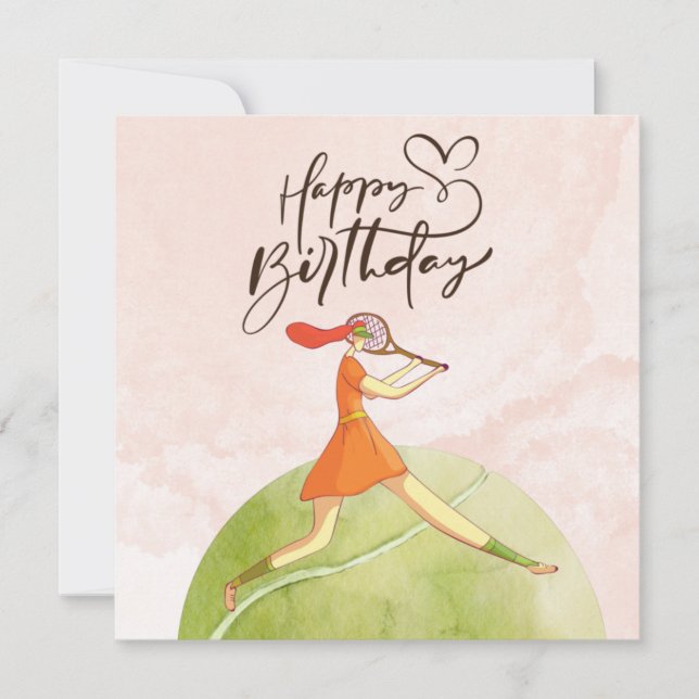 Mujer tenista Feliz cumpleaños acuarela (Anverso)