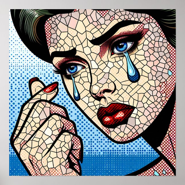 Mujer triste de arte pop cómico con lágrimas (Frente)