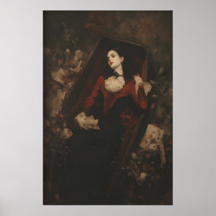 Mujer vampiro victoriana en arte de ataúd imprimib