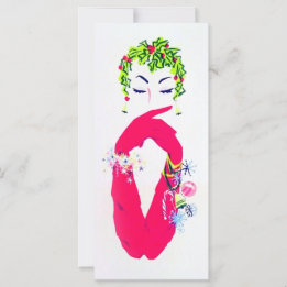Mujer ventilado con tarjeta de Navidades de guante