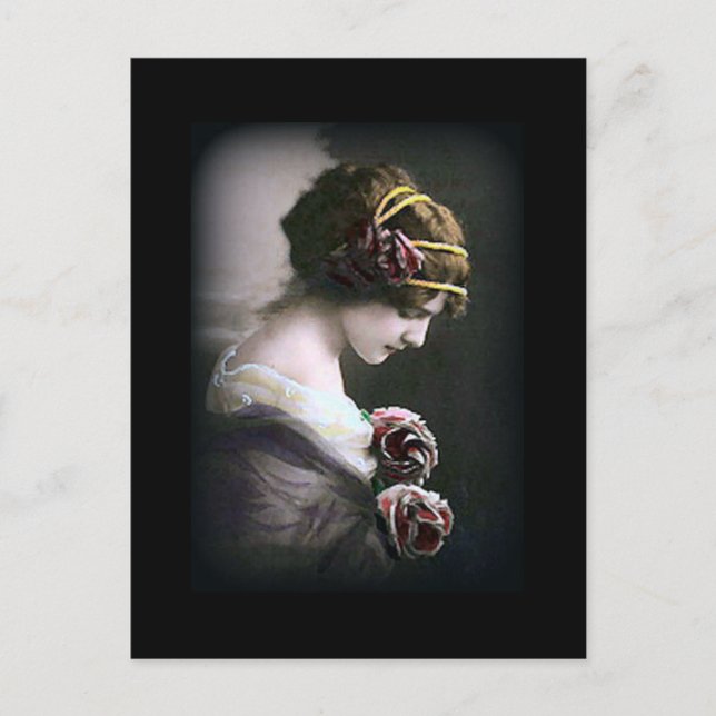 Mujer ventilado en postal negra (Anverso)