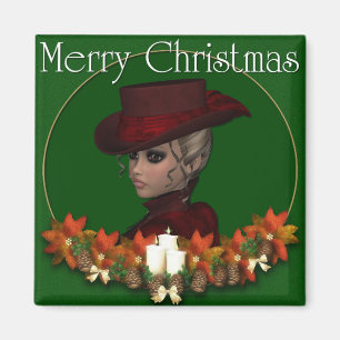 Mujer victoriana 1 - Feliz imán navideño
