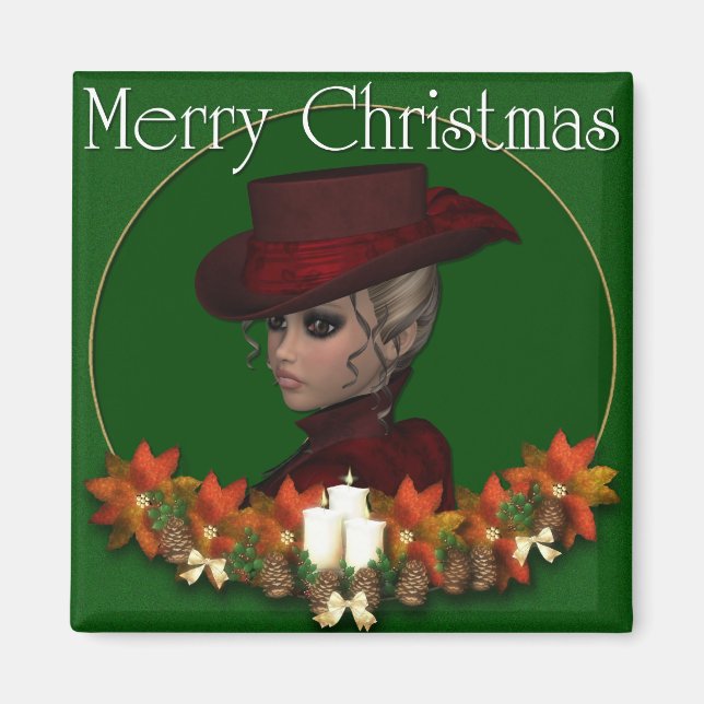 Mujer victoriana 1 - Feliz imán navideño (Frente)