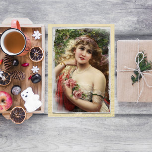 Mujer victoriana con tarjeta de Día de la Madre co