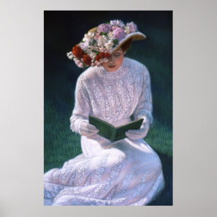 Mujer victoriana elegante, lectura, decoración pos
