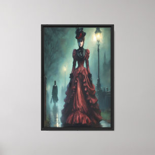 Mujer victoriana enmarcada de noche en arte mural
