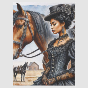 Mujer Victoriana Negra Con Caballo Papel de Seda