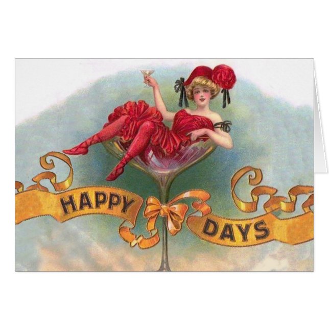 Mujer victoriana Red Champagne feliz (Anverso (Horizontal))