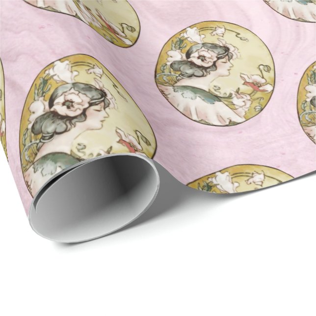 Mujer victoriana rosada regalo papel de envolvimie (Esquina del rollo)