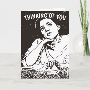 MUJER VINTAGE QUE PIENSA EN TI TARJETAS DE REUNIÓN
