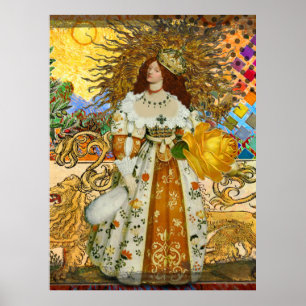 Mujer Vintage Sol Dorado: Arte Collage Zodiaco Leo