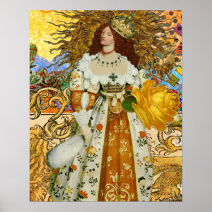 Mujer Vintage Sol Dorado: Arte de Collage de Zodia