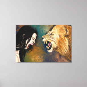 Mujer y León Gritan Impresión en Lienzo - Pintura