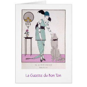 Mujer y perro franceses del vintage,