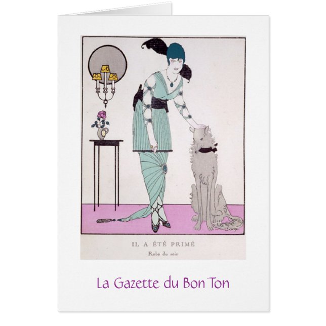 Mujer y perro franceses del vintage, (Frente)