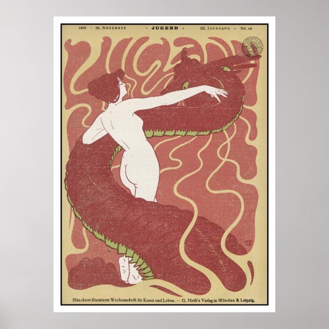 Mujer y serpiente - Art Nouveau - Arte Jugativo (Frente)
