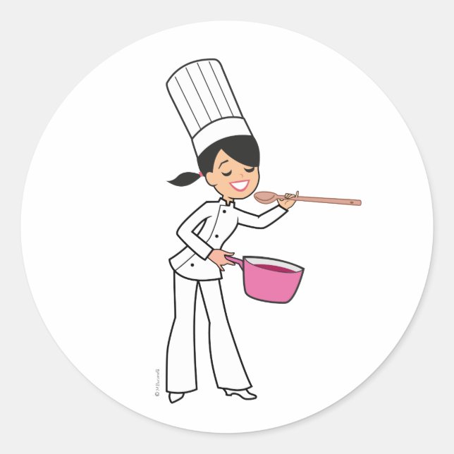 Mujeres Chef Pegatina con Ilustracion (Anverso)