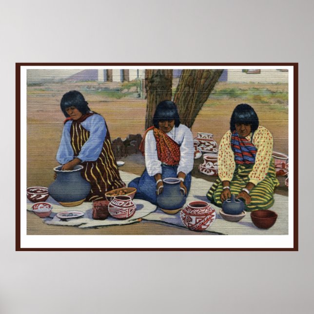 Mujeres de Pueblo Indio haciendo posters en ollas  (Frente)
