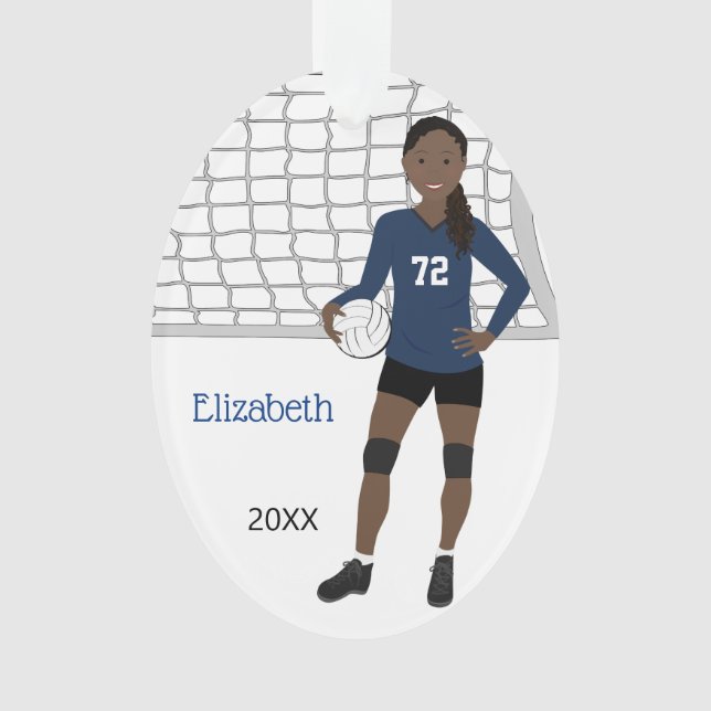 Mujeres de voleibol en ornamento azul y negro (Anverso)