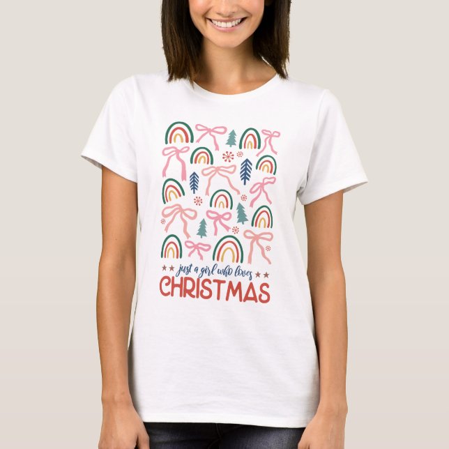 Mujeres doblan camisetas de navidad, regalo de nav (Anverso)