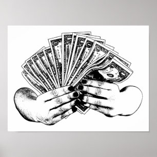 mujeres manos con billetes de dólares arte de tint