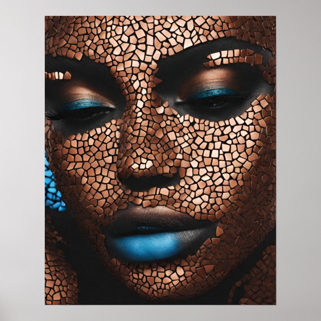 Mujeres negras azul cobre mosaico arte en la pared (Frente)