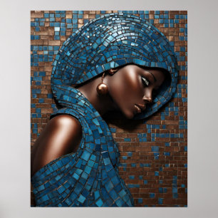 Mujeres negras azul cobre mosaico arte en la pared