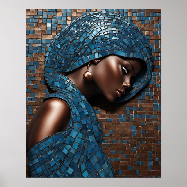 Mujeres negras azul cobre mosaico arte en la pared (Frente)