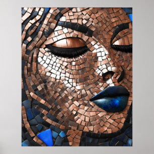 Mujeres negras azul cobre mosaico arte en la pared