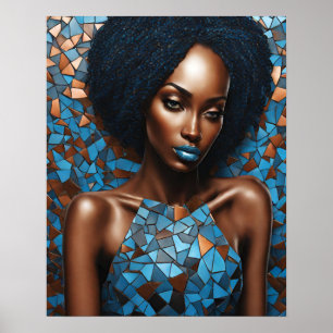 Mujeres negras azul cobre mosaico arte en la pared