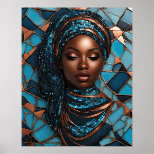 Mujeres negras azul cobre mosaico arte en la pared