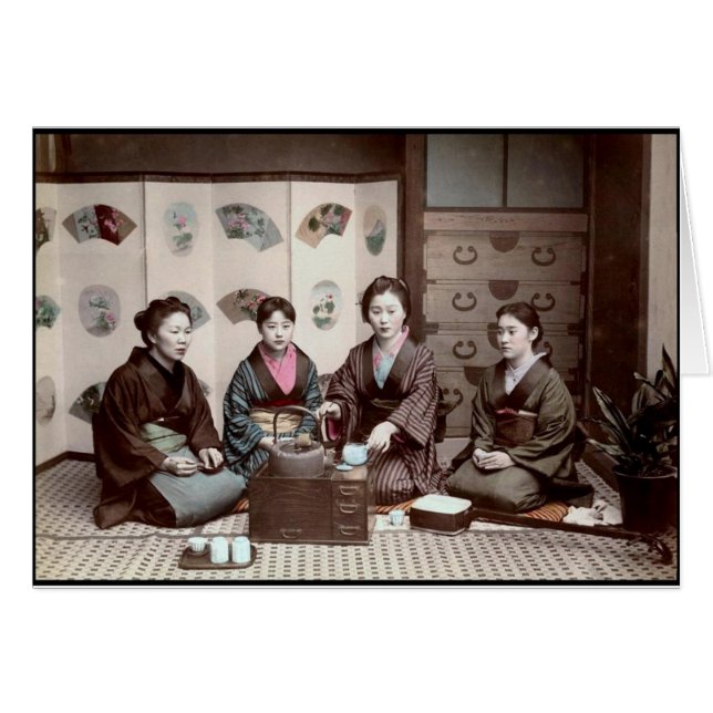 Mujeres que beben el té - geishas del japonés del (Anverso (Horizontal))