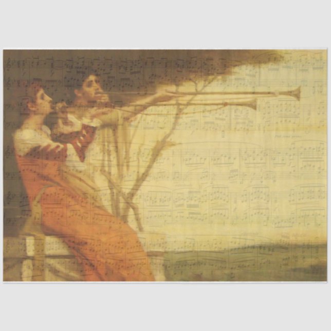 Mujeres tocando trompetas papel de tejidos musical (Anverso)