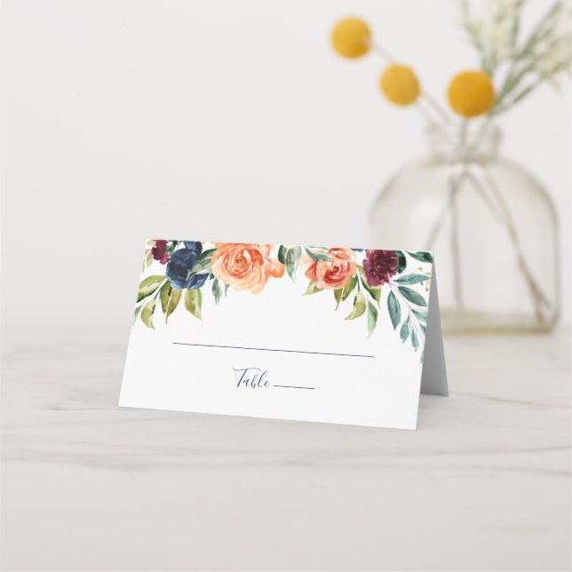 Multicolor Elegante Boda floral Tarjeta de plaza (Anverso)