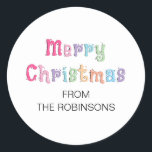 Multicolor Merry Christmas Classic Round Pegatina<br><div class="desc">Multicolor Feliz Navidad Clásico Pegatina de Ronda,  por favor,  personaliza usando la plantilla de personalización en línea según sea necesario,  antes de pedir a algunos de estos pegatinas festivos bonitos.</div>