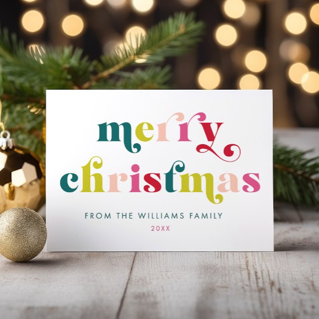 Multicolorida Navidad moderna con Feliz (Multi Colored Modern Merry Christmas Holiday Card)