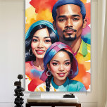 Multicultura de arte pop colorido Diversidad de pe<br><div class="desc">Un poster luminoso y alegre con caras felices de África, México y el este de Asia. La gente está sonriendo y usando ropa colorida y tradicional. El fondo está repleto de suaves salpicaduras de acuarelas en todo tipo de colores vivos, lo que hace que todo parezca animado y divertido. ¡Este...</div>