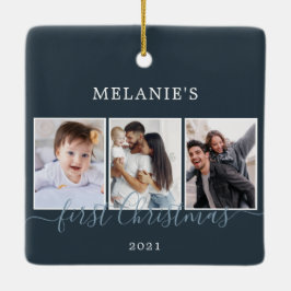 Multifotos primera Navidad Bebé Ornamento cerámico