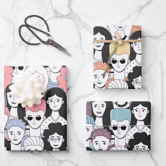 Multitud de personas envolviendo papel (Anverso)