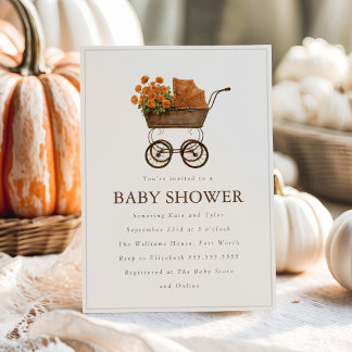 Mum de Otoño Vintage y Carrito de Bebé Invitación