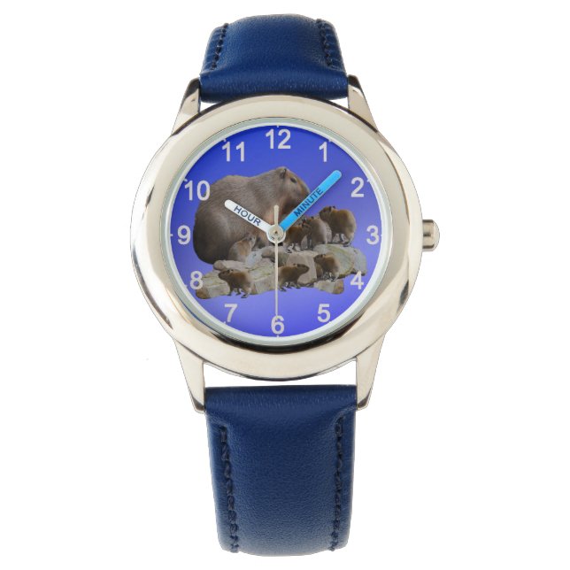 Mummy Capybara con bebés, niños con reloj de pulse (Anverso)