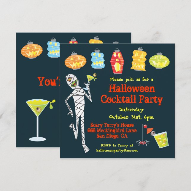 Mummy Halloween Cocktail Party Invitaciones (Anverso / Reverso)