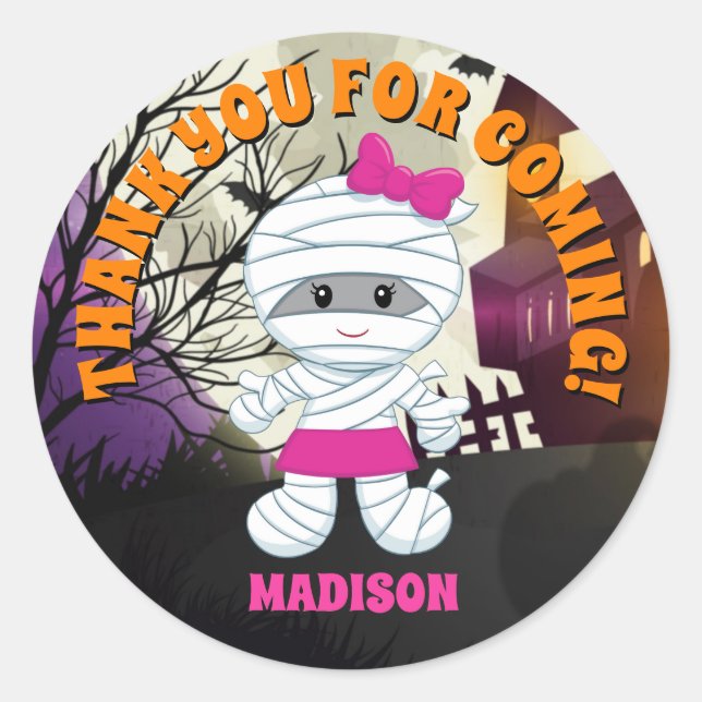 Mummy Halloween Gracias Pegatinas Personalizados (Anverso)
