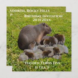 Mummy Y Baby Capybaras, Invitación De Cumpleaños